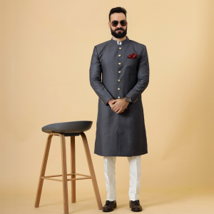 Classic Charcoal Grey Achkan for Men | Elegant Ethnic Wear | Jaipurio